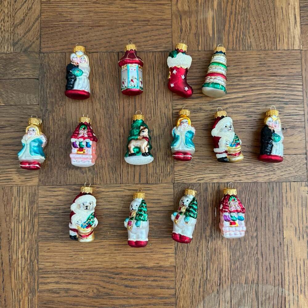 Lot of 14 Vintage Blown Glass Miniature Christmas Tree Ornaments Various Designs